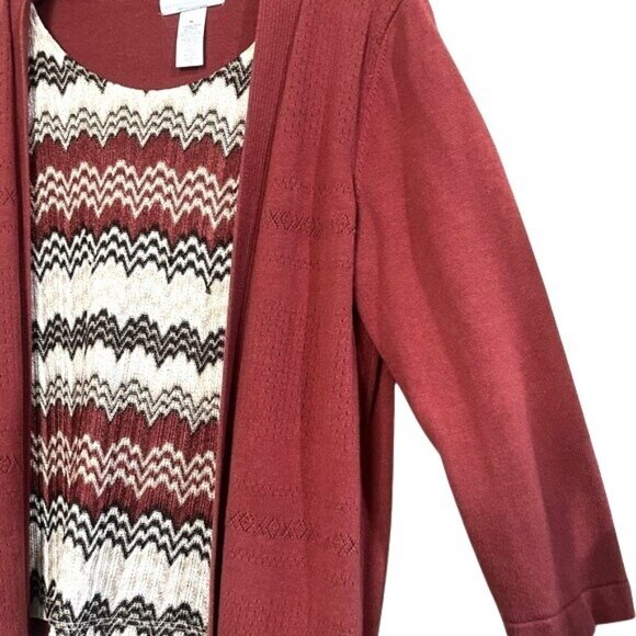 Alfred Dunner Petite Rust Cardigan Chevron Patterned Zig Zag Open Knitwear PL - Picture 10 of 16